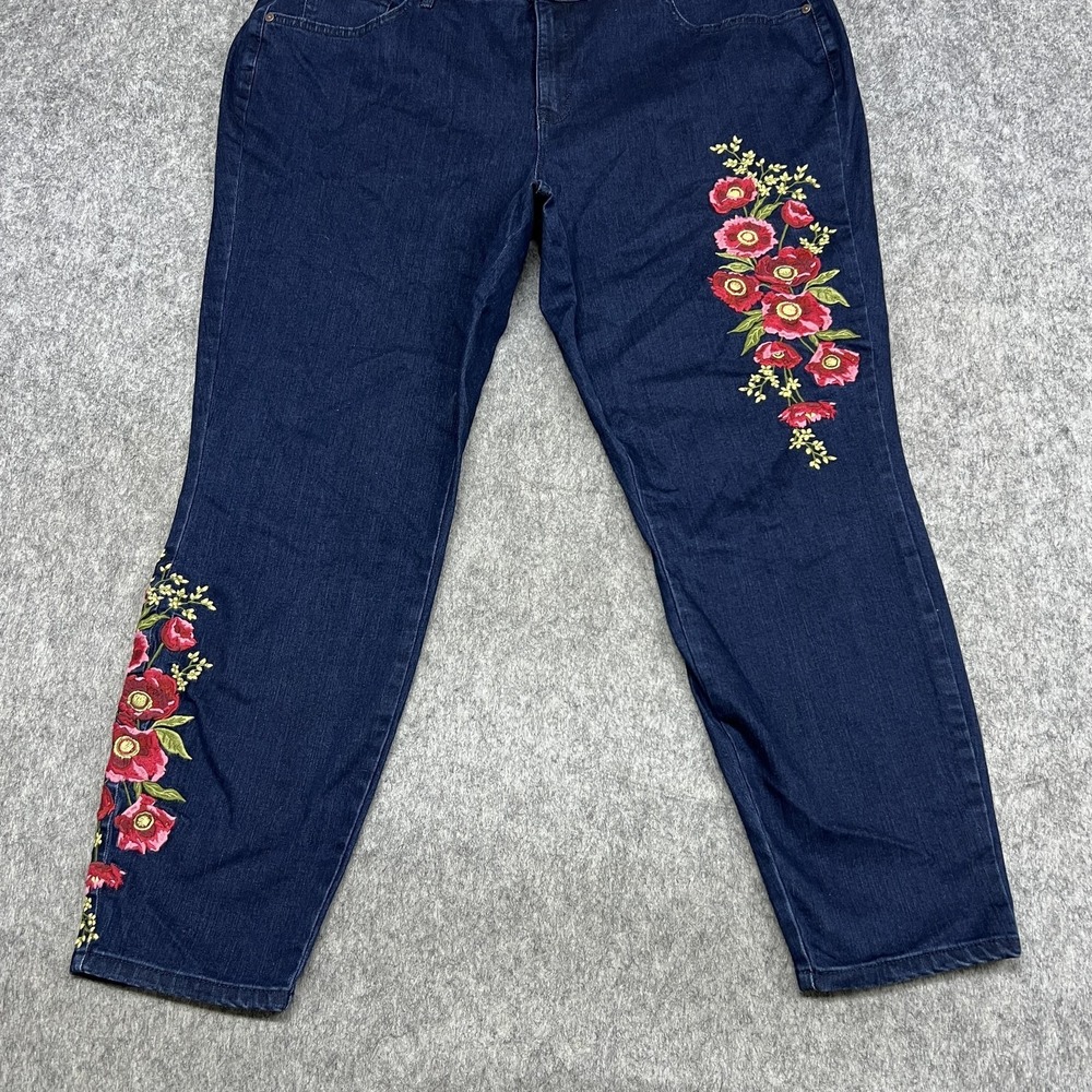 Martha Stewart Jeans Womens 22W Blue TSV Skinny High Rise Floral Embroidered - Picture 6 of 16